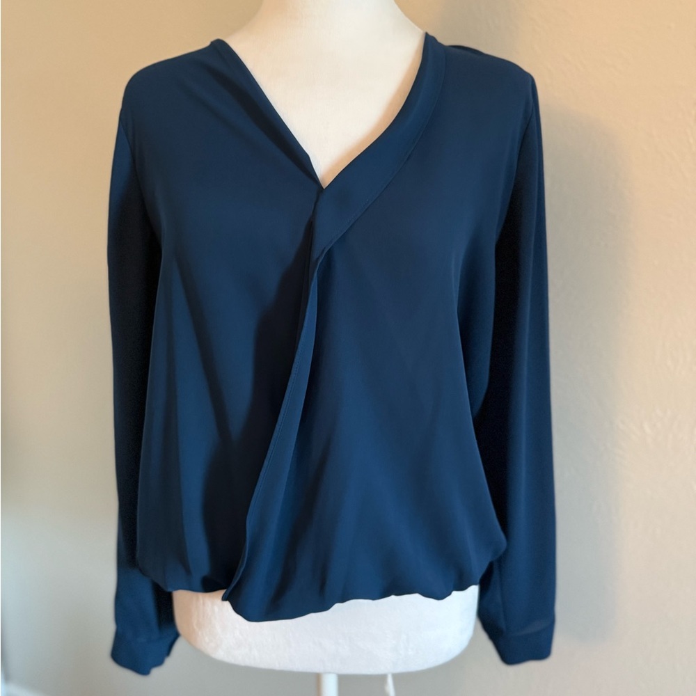 LOFT Blue Asymmetrical Wrap Blouse